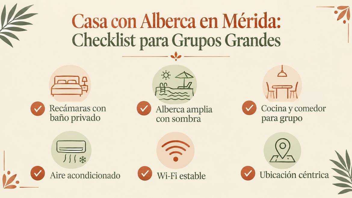 Checklist de casa con alberca para grupos grandes en Mérida